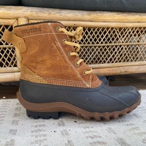 Wolverine Tan and Black Lace-Up Boots